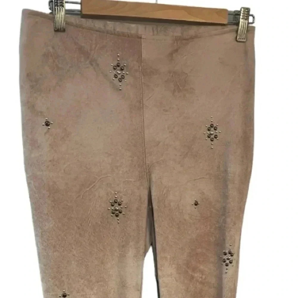 Free People faux suede mauve/brown leggings embellished EUC guessing Size L - Picture 2 of 11